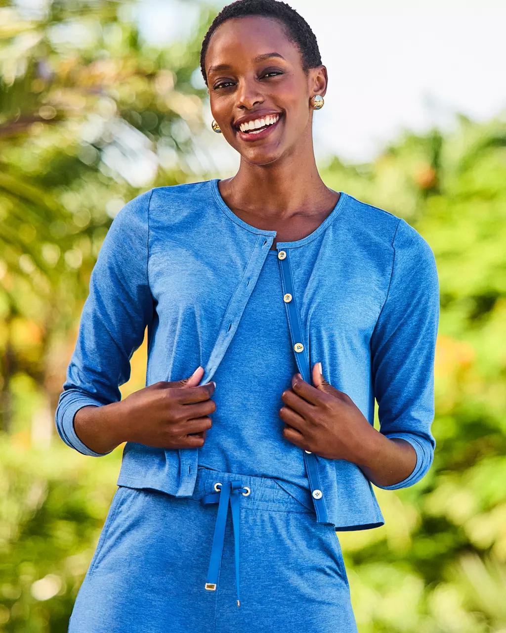 Lilly Pulitzer - UPF 50+ Kai Cardigan - Heathered Merriweather Blue