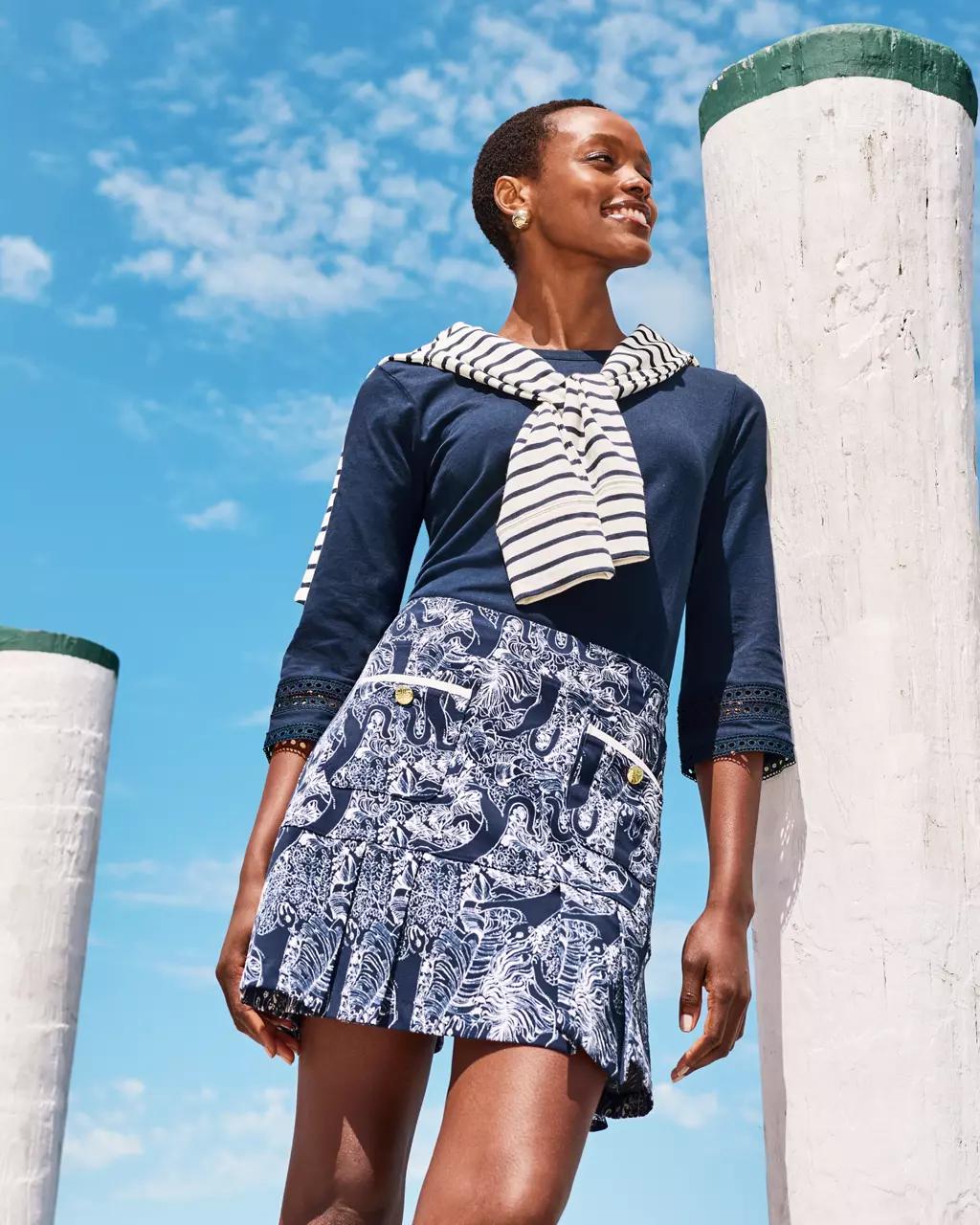 Lilly Pulitzer - Clairmont 3/4 Sleeved Trimmed Knit Top - Low Tide Navy