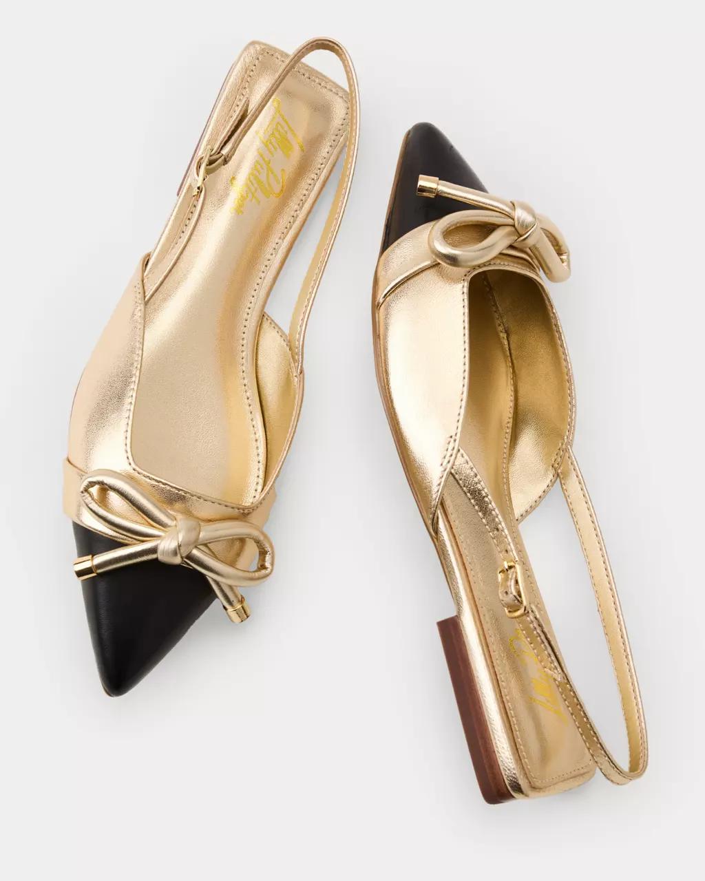 Lilly Pulitzer - Brit Leather Bow Slingback Shoe - Gold Metallic X Noir