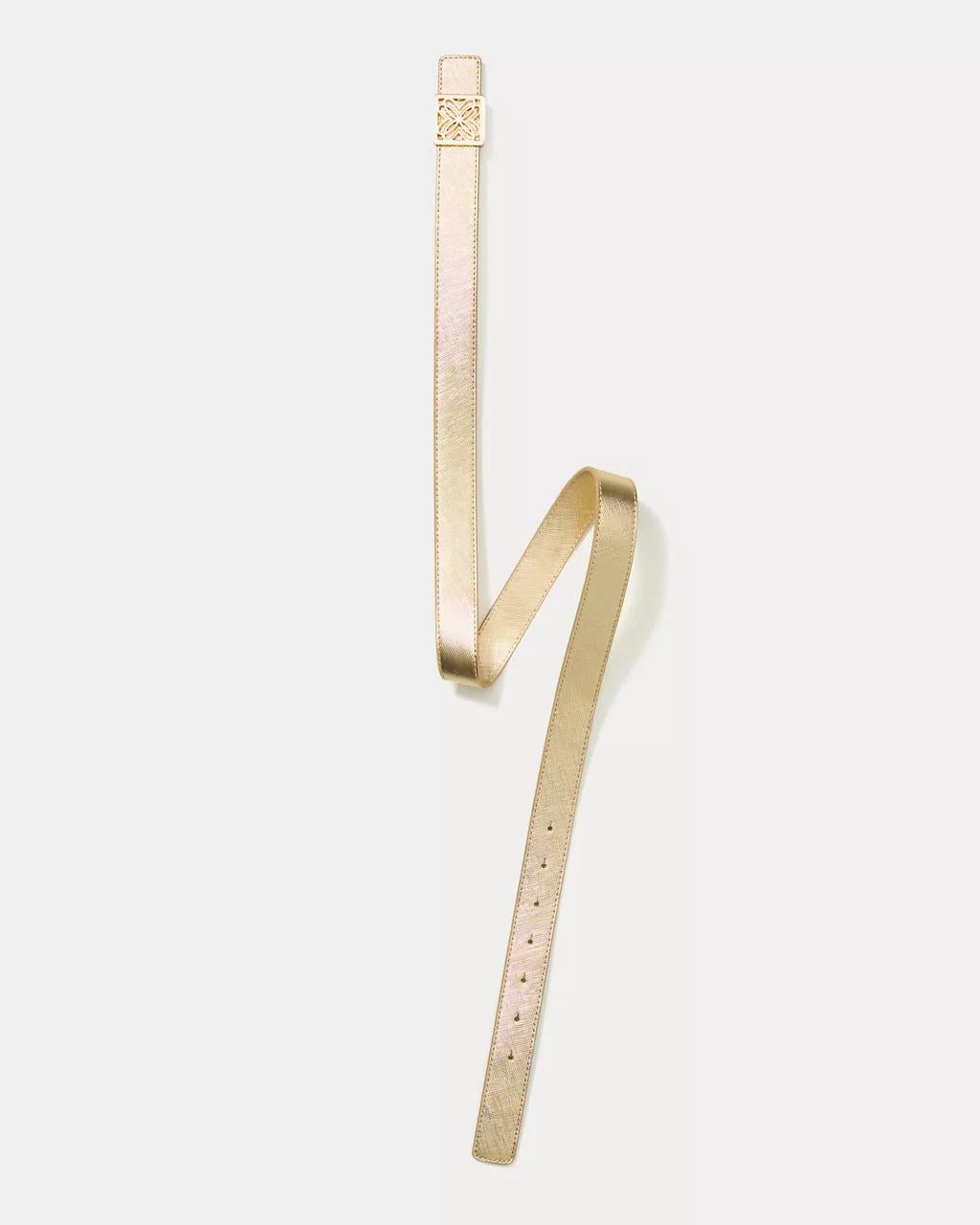 Lilly Pulitzer - Skinny Leather Logo Belt - Gold Metallic