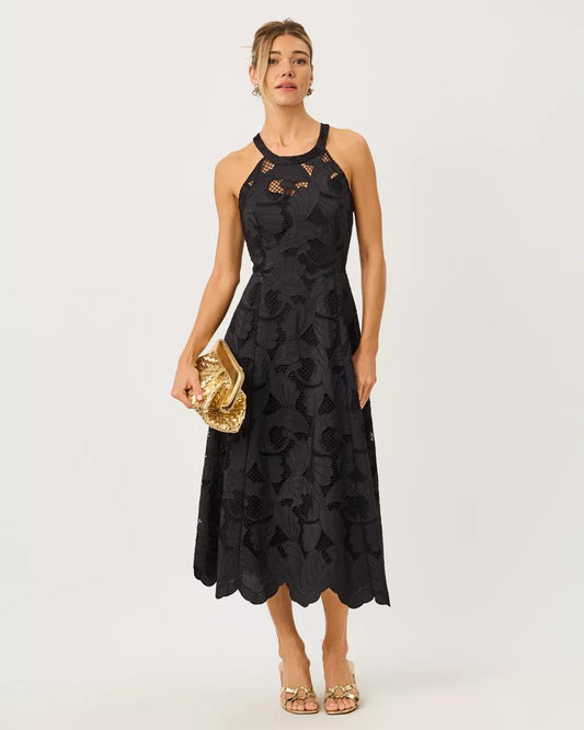 Lilly Pulitzer - Denise Lace Halter Midi Dress - Noir