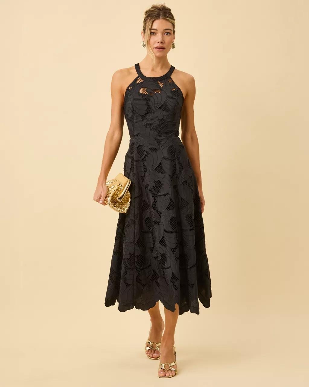 Lilly Pulitzer - Denise Lace Halter Midi Dress - Noir