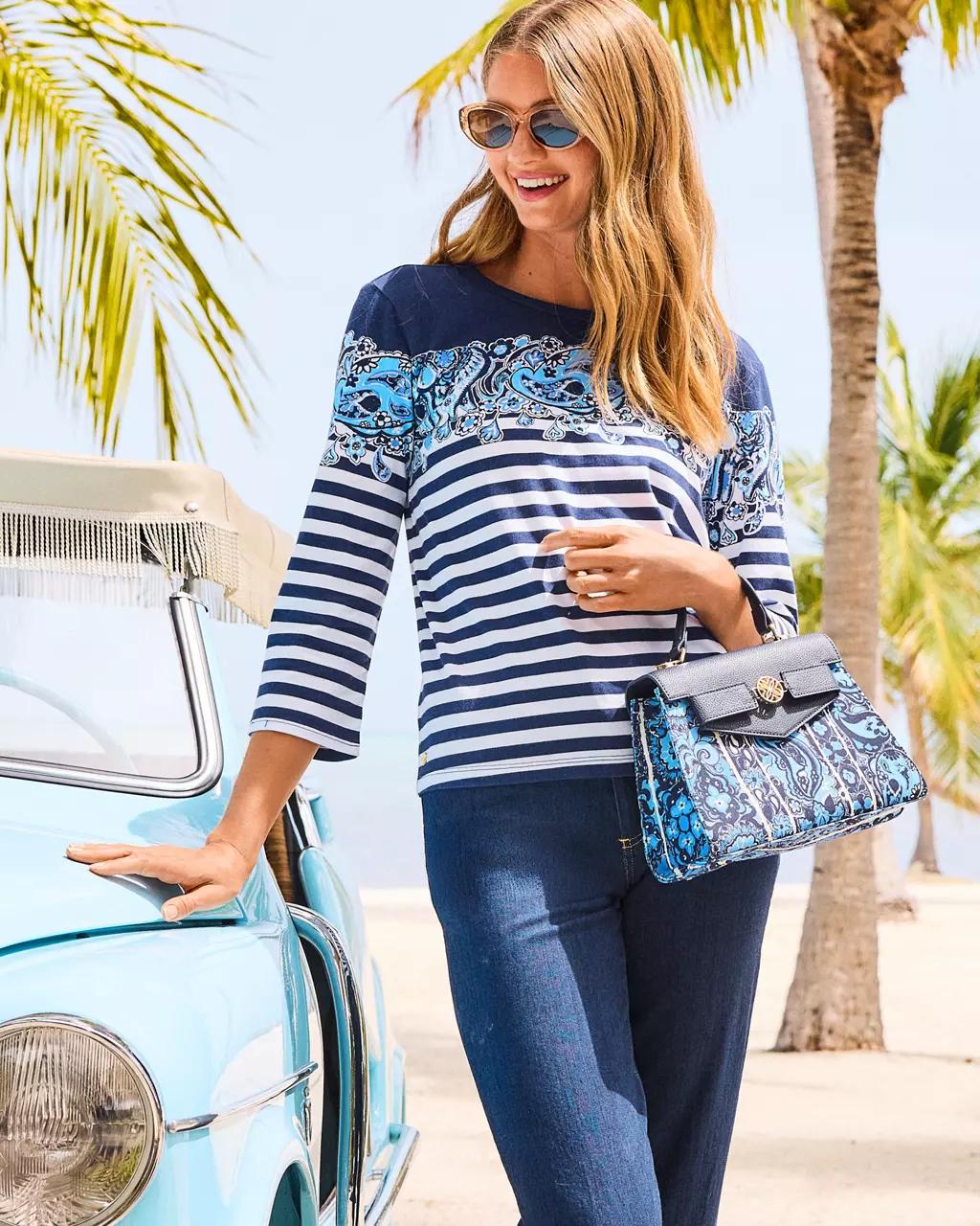 Lilly Pulitzer - Clairmont 3/4 Sleeved Knit Top - Low Tide Navy