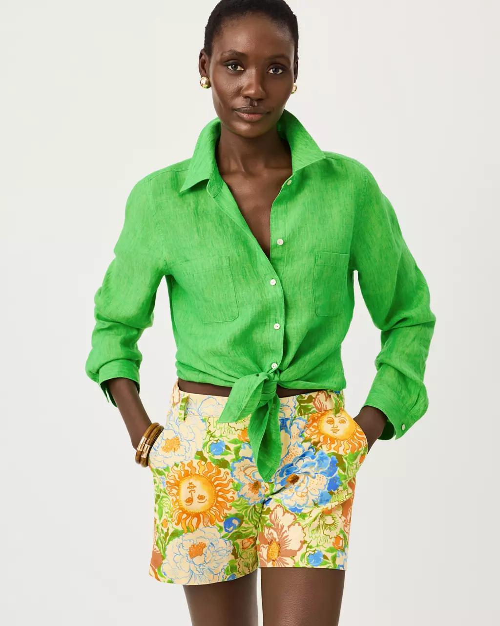 Lilly Pulitzer - Sea View Linen Button Down Shirt - Ivy Green X Chateau Green