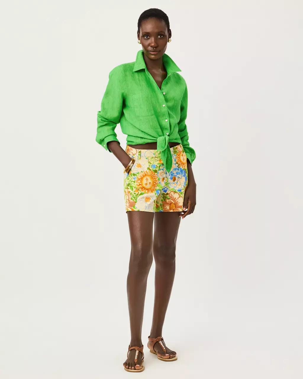 Lilly Pulitzer - Sea View Linen Button Down Shirt - Ivy Green X Chateau Green