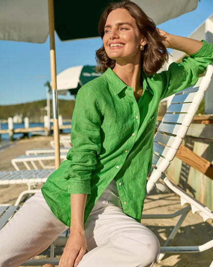 Lilly Pulitzer - Sea View Linen Button Down Shirt - Ivy Green X Chateau Green