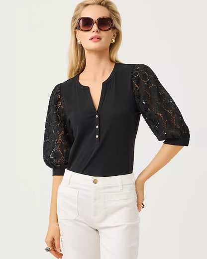 Lilly Pulitzer - Ronson Eyelet Knit Top - Noir