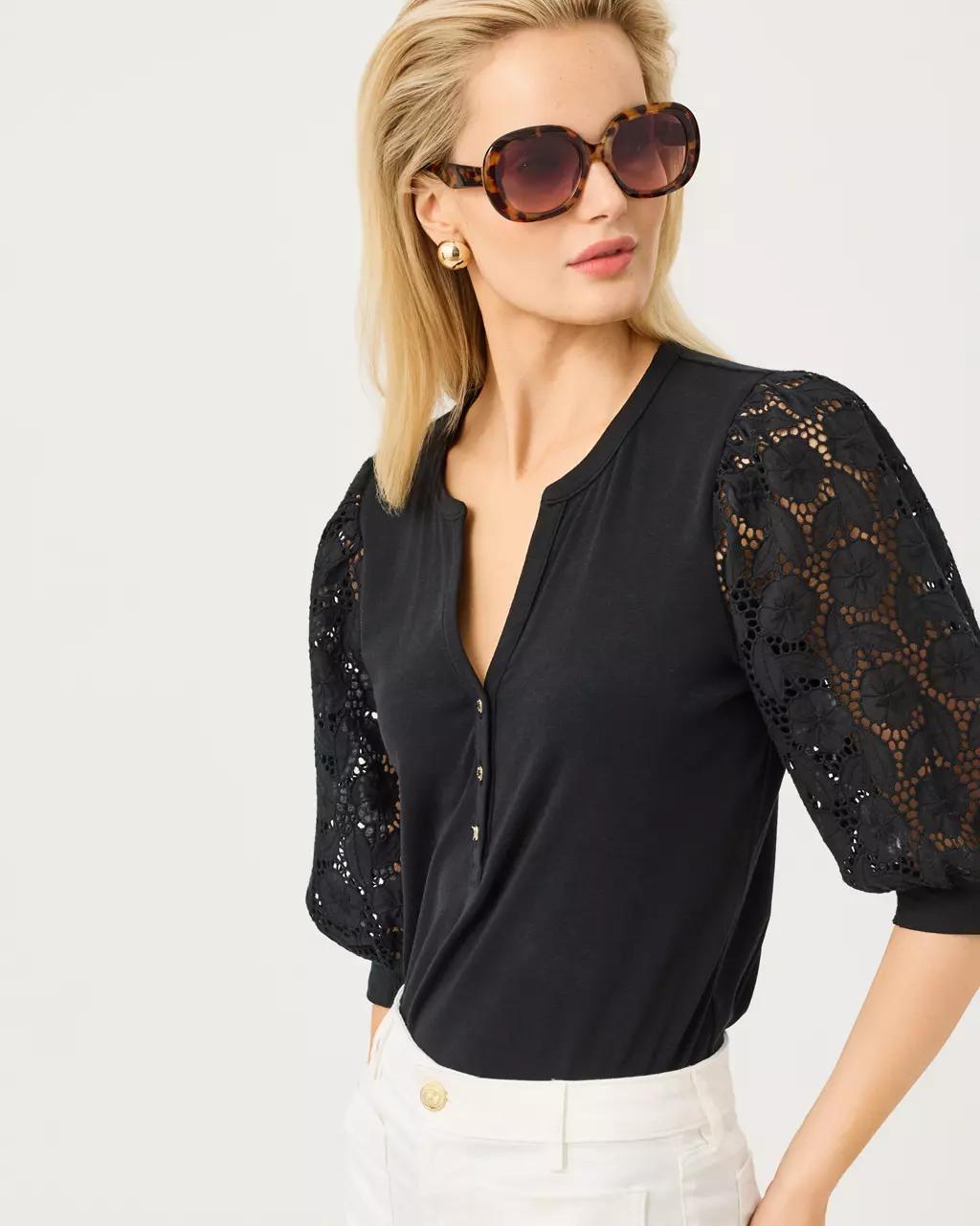 Lilly Pulitzer - Ronson Eyelet Knit Top - Noir