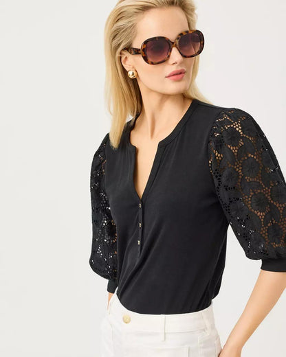 Lilly Pulitzer - Ronson Eyelet Knit Top - Noir