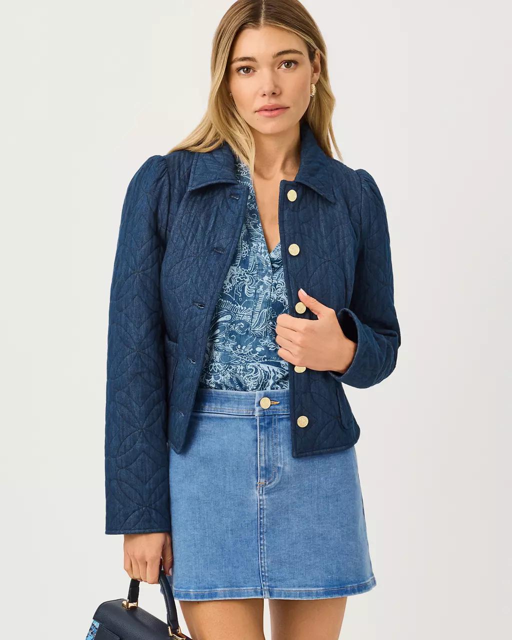 Lilly Pulitzer - Peyser Quilted Denim Jacket - Dark Wash