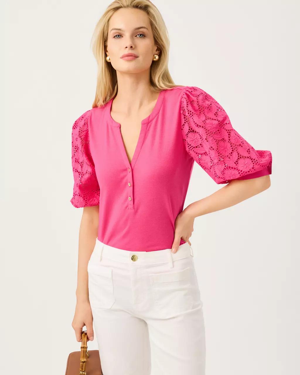 Lilly Pulitzer - Ronson Eyelet Knit Top - Pink Aster