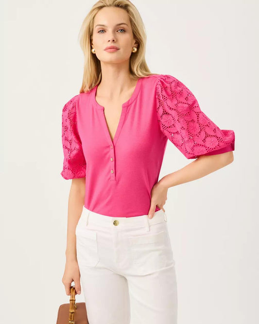Lilly Pulitzer - Ronson Eyelet Knit Top - Pink Aster
