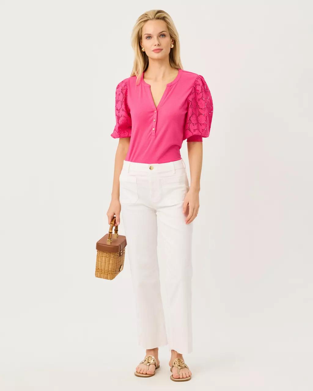Lilly Pulitzer - Ronson Eyelet Knit Top - Pink Aster