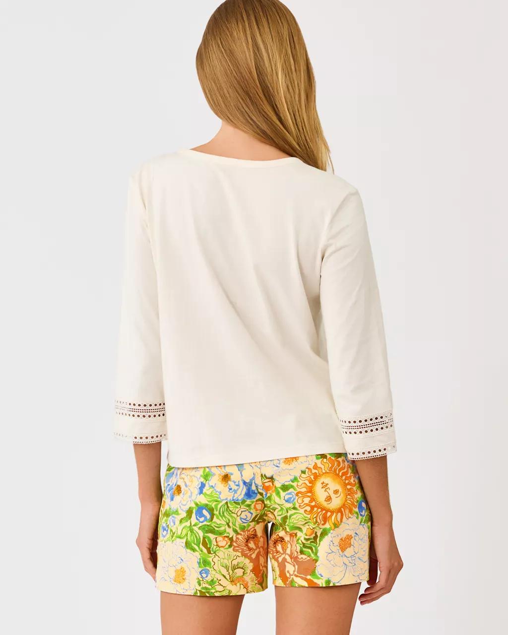 Lilly Pulitzer - Clairmont 3/4 Sleeved Trimmed Knit Top - Coconut