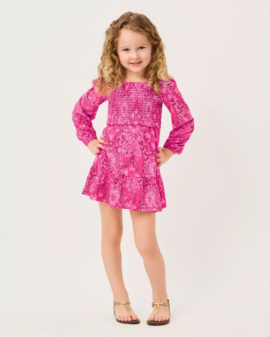 Lilly Pulitzer - Girls Mini Jilly Long Sleeve Dress - Pink Aster