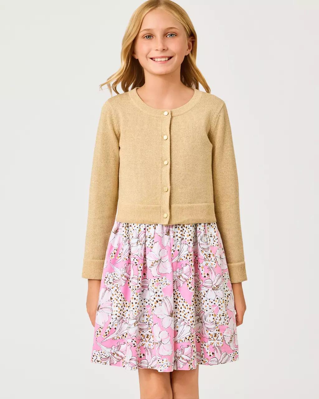 Lilly Pulitzer - Girls Mini Amalia Cardigan - Wicker Tan Metallic