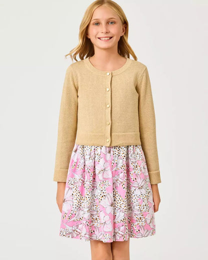 Lilly Pulitzer - Girls Mini Amalia Cardigan - Wicker Tan Metallic