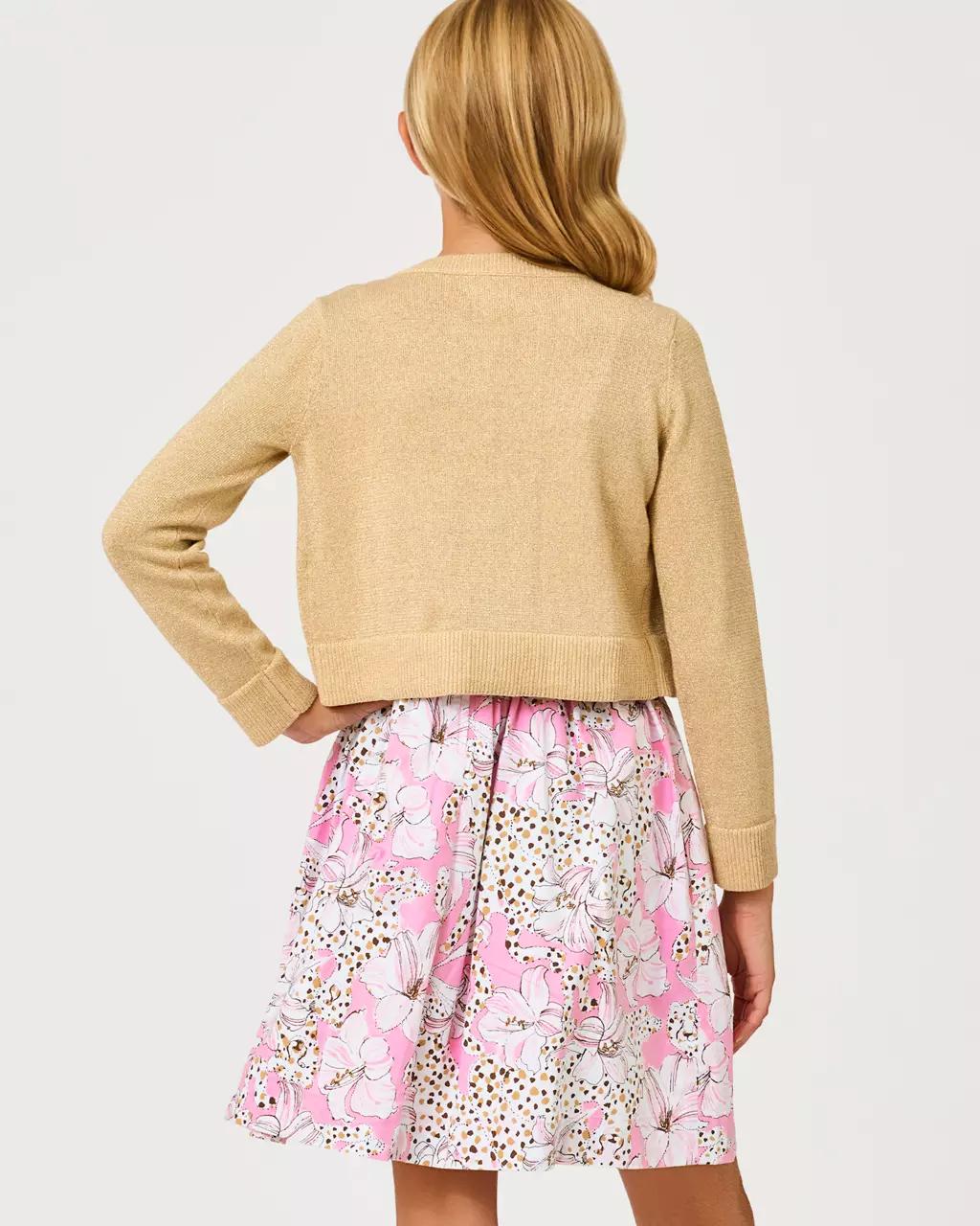 Lilly Pulitzer - Girls Mini Amalia Cardigan - Wicker Tan Metallic