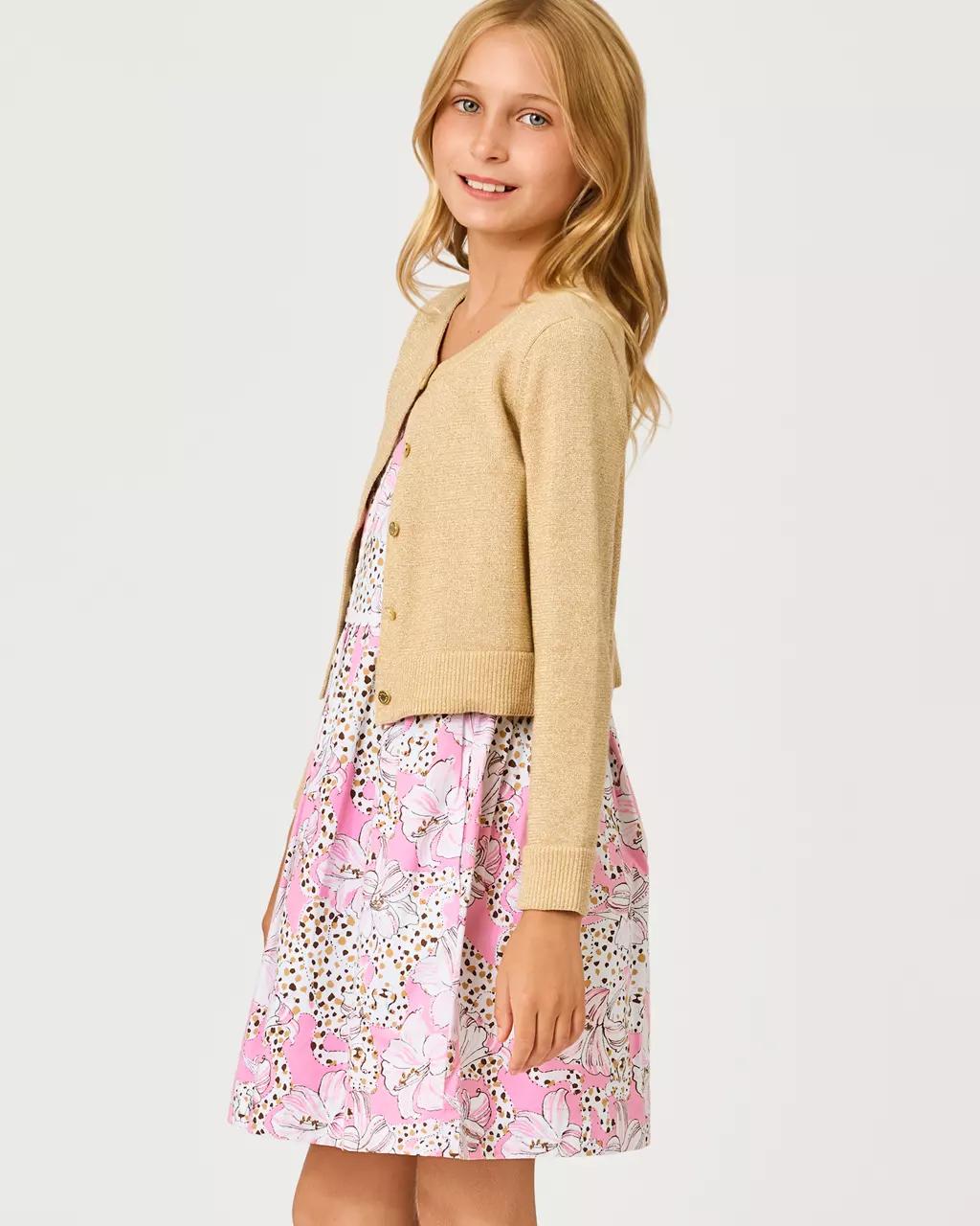 Lilly Pulitzer - Girls Mini Amalia Cardigan - Wicker Tan Metallic