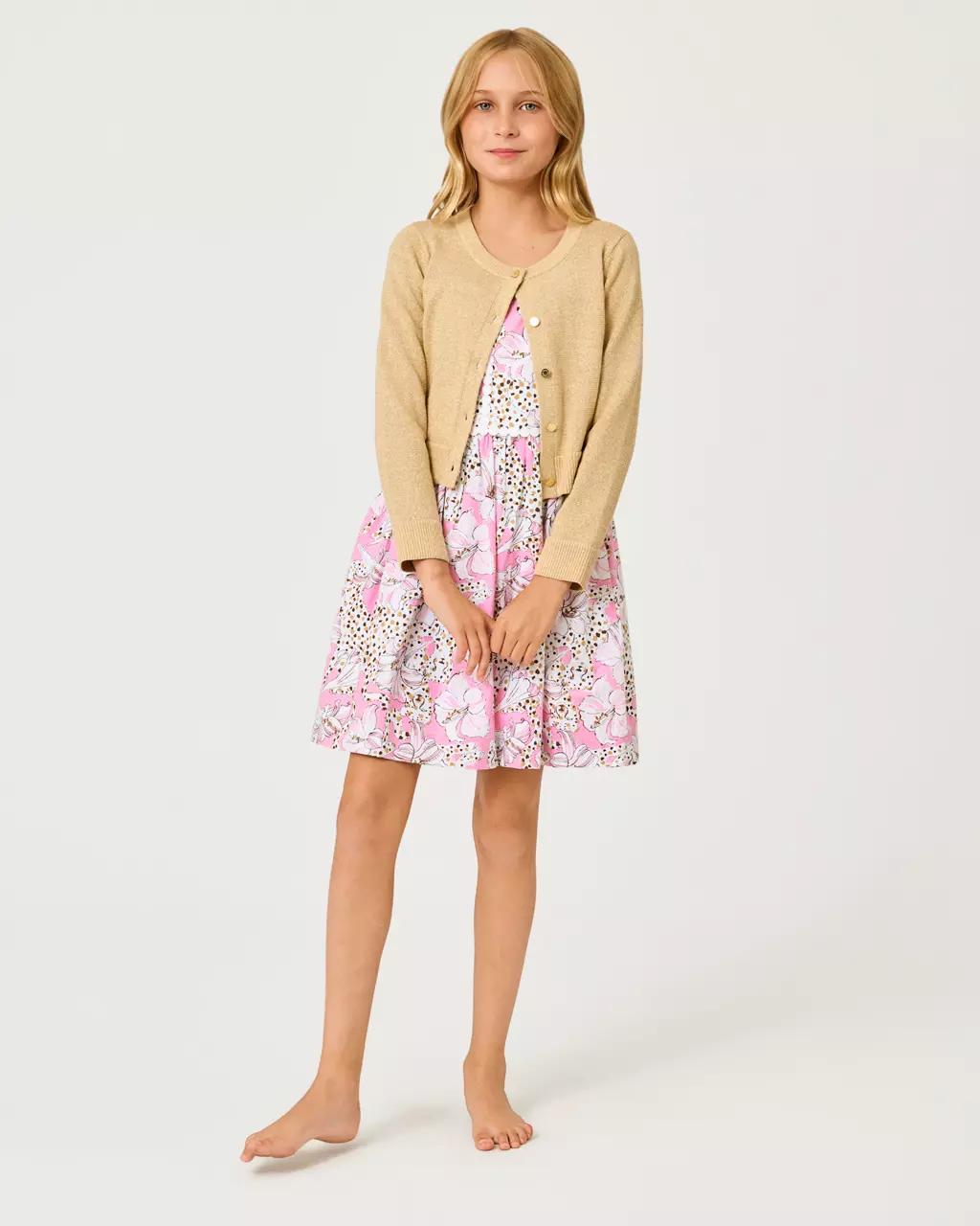 Lilly Pulitzer - Girls Mini Amalia Cardigan - Wicker Tan Metallic