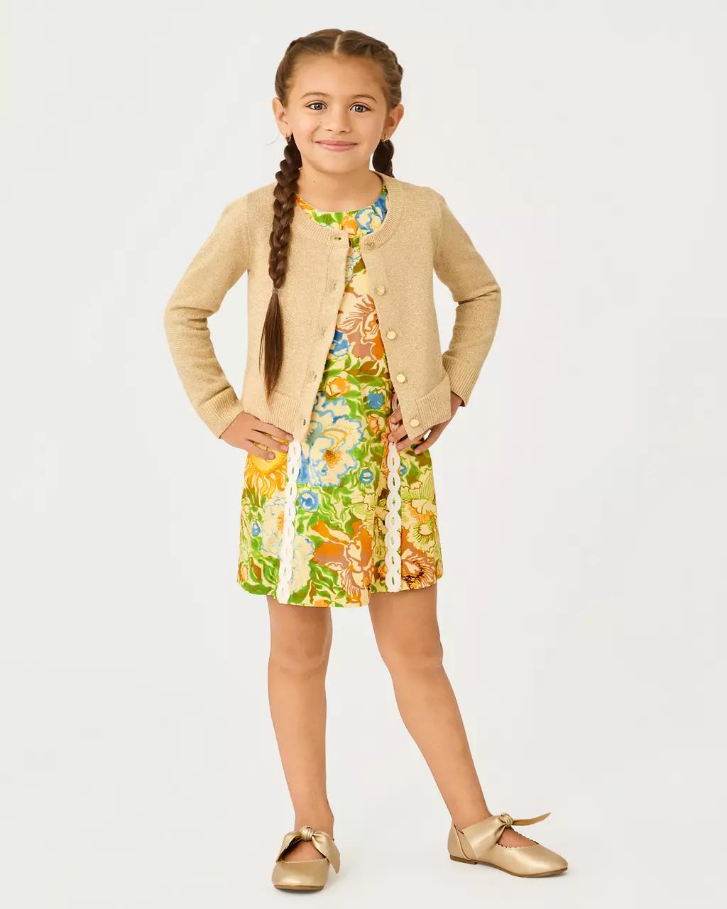 Lilly Pulitzer - Girls Mini Amalia Cardigan - Wicker Tan Metallic