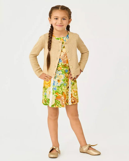 Lilly Pulitzer - Girls Mini Amalia Cardigan - Wicker Tan Metallic