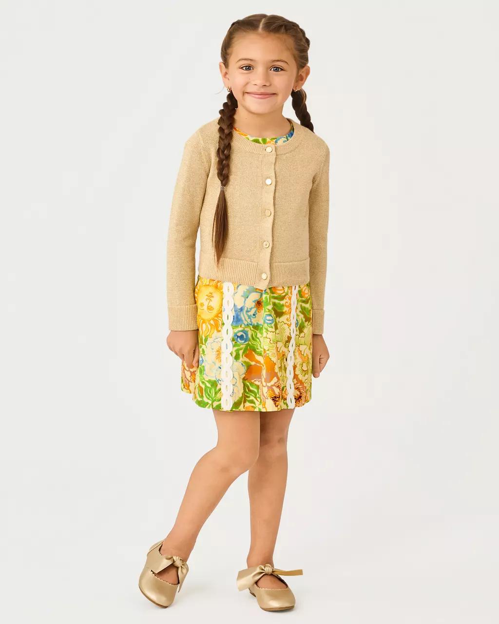 Lilly Pulitzer - Girls Mini Amalia Cardigan - Wicker Tan Metallic