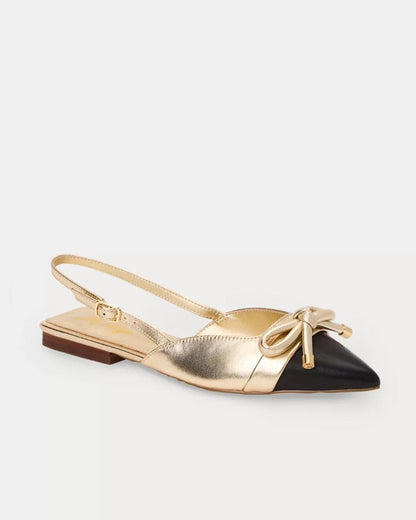 Lilly Pulitzer - Brit Leather Bow Slingback Shoe - Gold Metallic X Noir