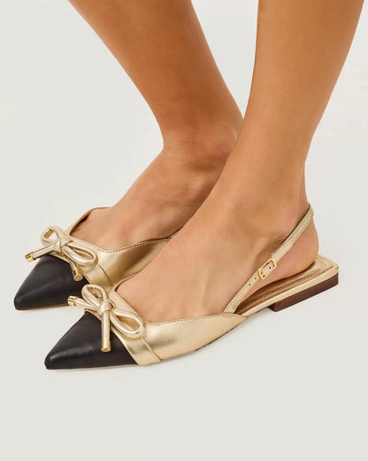 Lilly Pulitzer - Brit Leather Bow Slingback Shoe - Gold Metallic X Noir