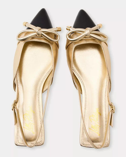 Lilly Pulitzer - Brit Leather Bow Slingback Shoe - Gold Metallic X Noir