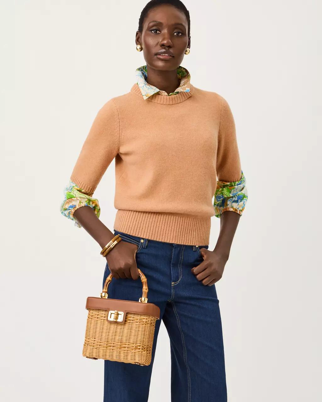 Lilly Pulitzer - Sienna Top Handle Wicker Bag - Honey