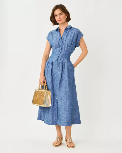Lilly Pulitzer - Tonya Linen Midi Shirtdress - Starlight Navy X Resort White