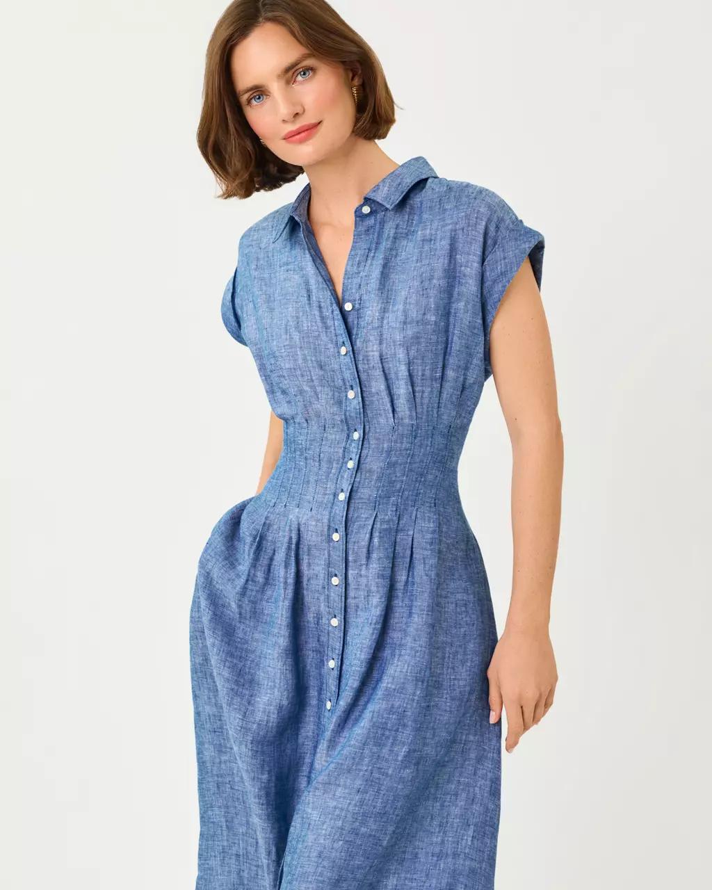 Lilly Pulitzer - Tonya Linen Midi Shirtdress - Starlight Navy X Resort White