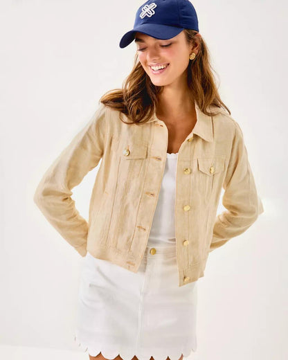 Lilly Pulitzer - Seaspray Linen Jacket - Wicker Tan X Resort White
