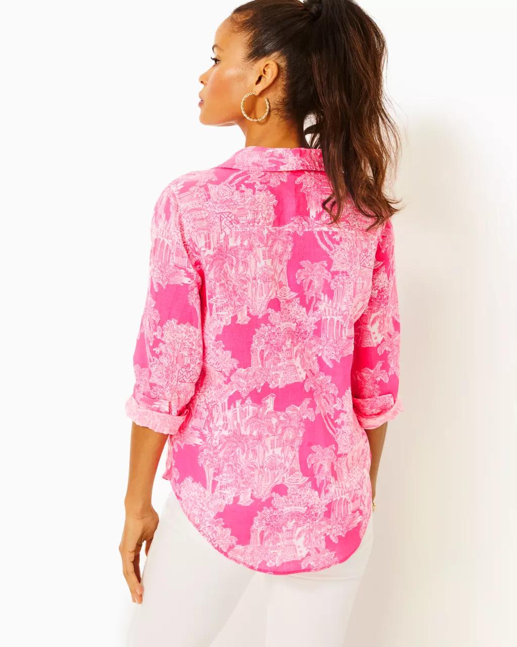 Lilly Pulitzer - Sea View Linen Button Down Shirt - Roxie Pink