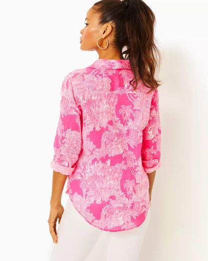 Lilly Pulitzer - Sea View Linen Button Down Shirt - Roxie Pink