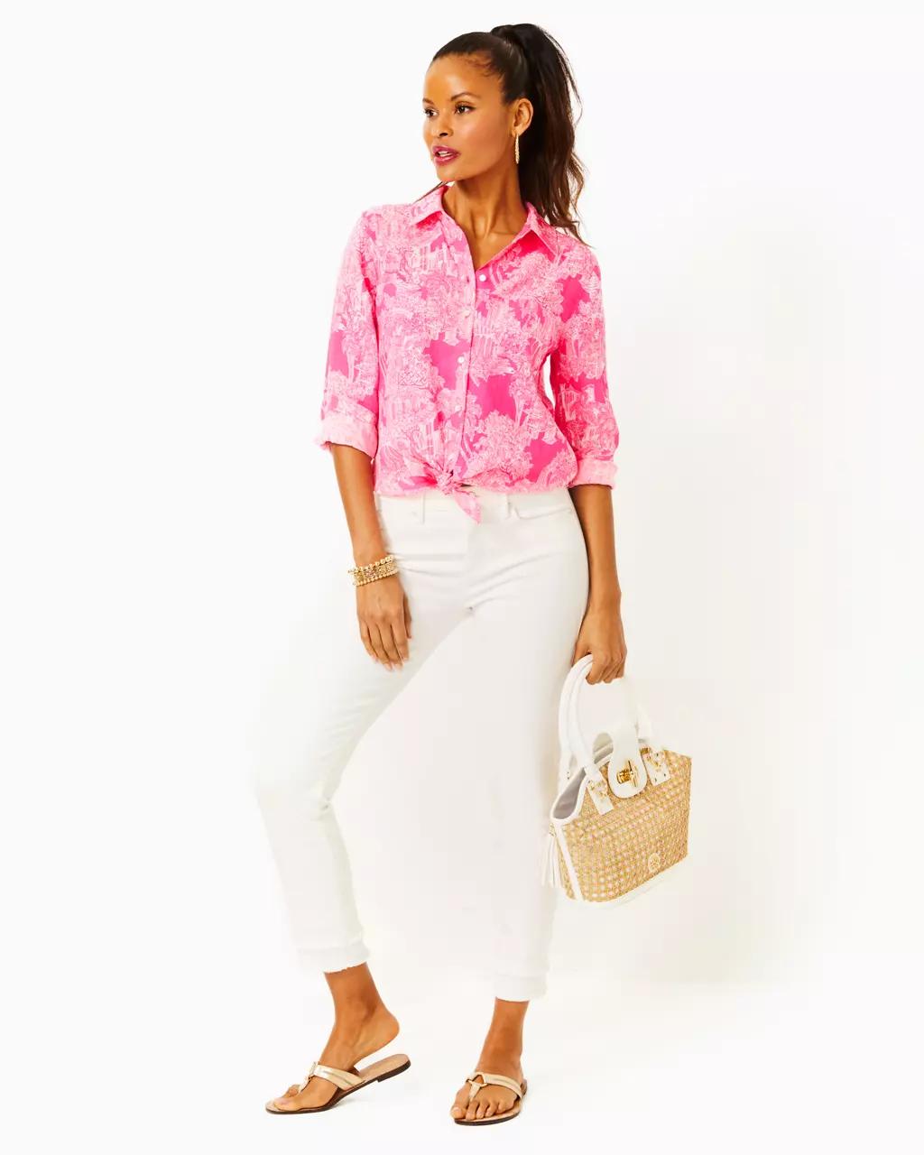 Lilly Pulitzer - Sea View Linen Button Down Shirt - Roxie Pink