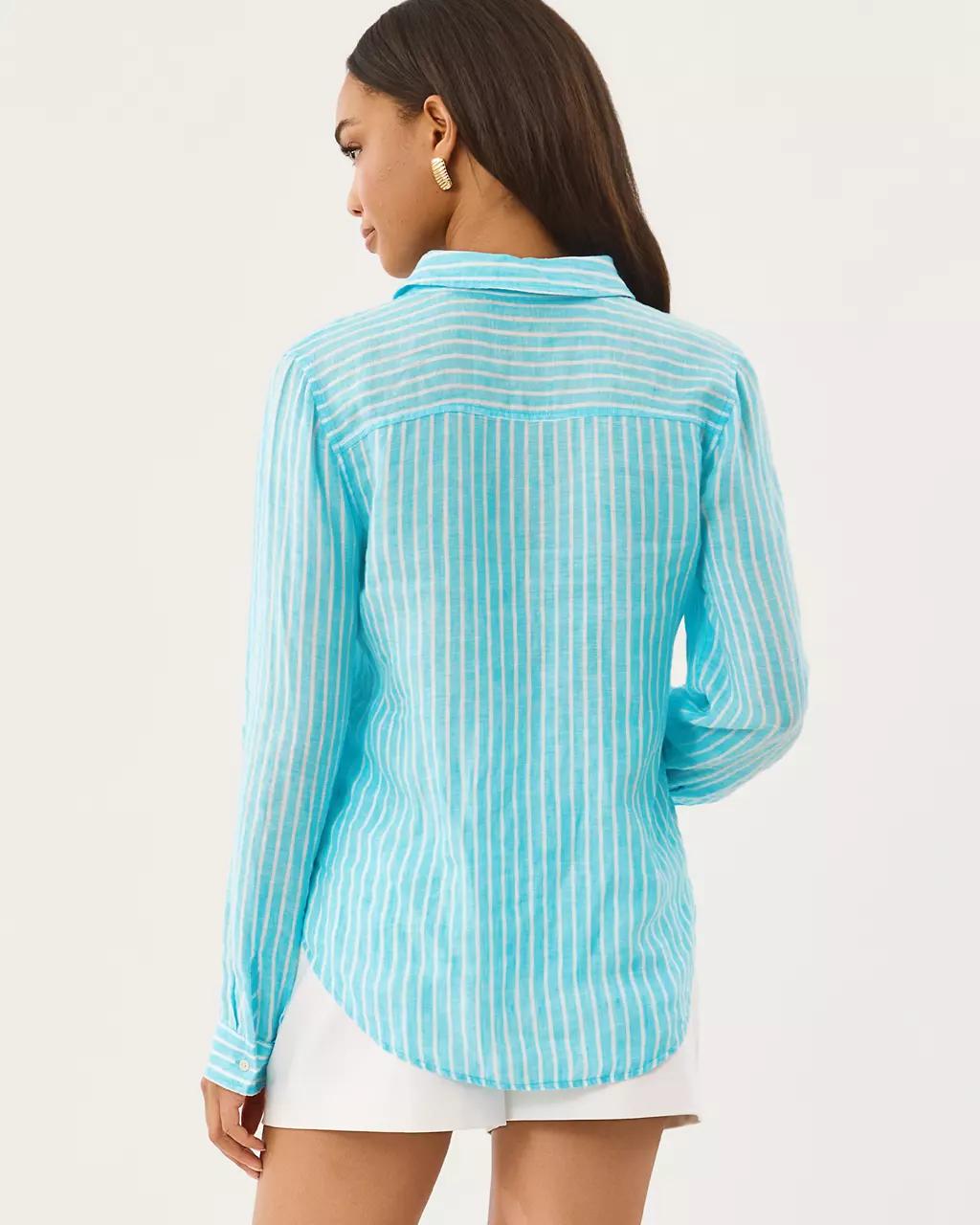 Lilly Pulitzer - Sea View Linen Button Down Shirt - Capri Blue