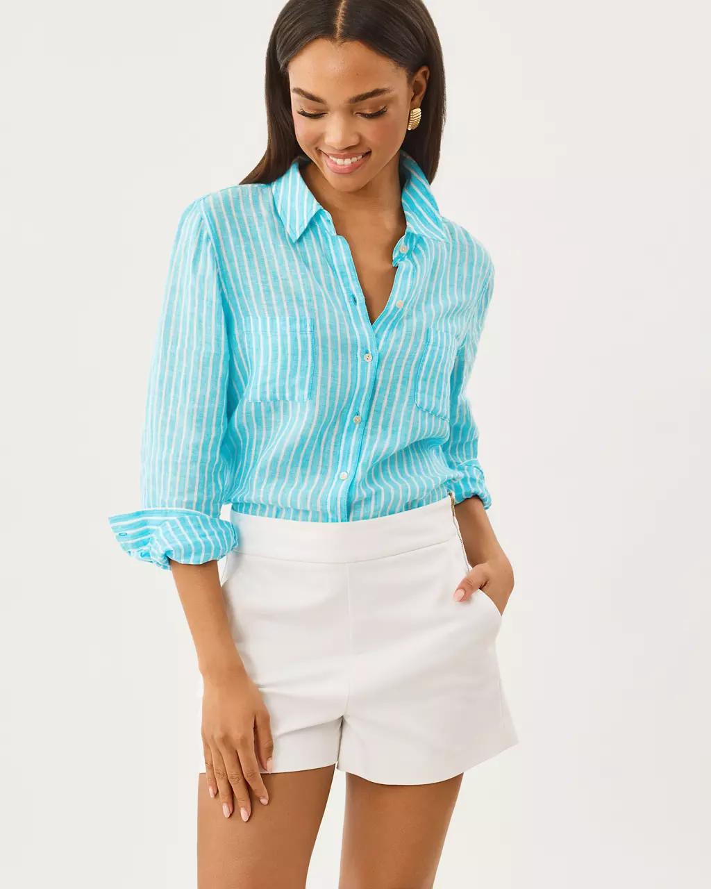 Lilly Pulitzer - Sea View Linen Button Down Shirt - Capri Blue