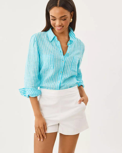Lilly Pulitzer - Sea View Linen Button Down Shirt - Capri Blue