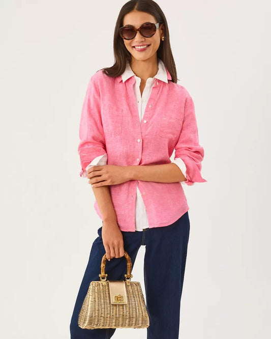 Lilly Pulitzer - Sea View Linen Button Down Shirt - Cherry Blossom Pink X Pink Muse