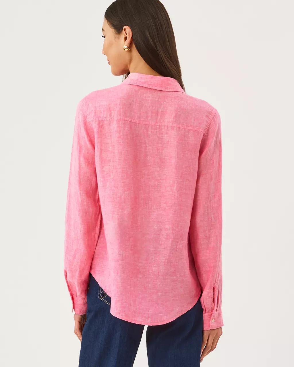 Lilly Pulitzer - Sea View Linen Button Down Shirt - Cherry Blossom Pink X Pink Muse