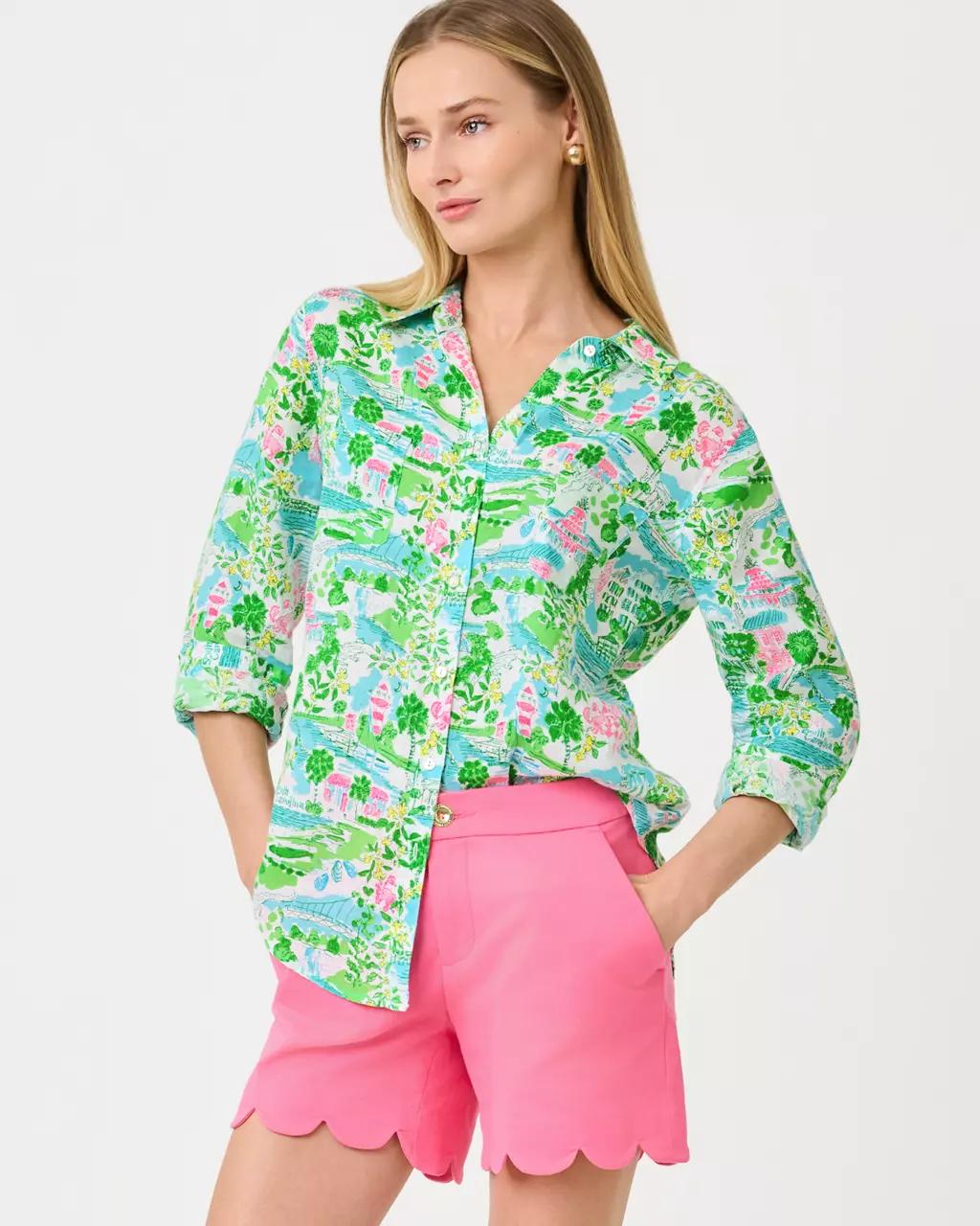 Lilly Pulitzer - Sea View Linen Button Down Shirt - Multi