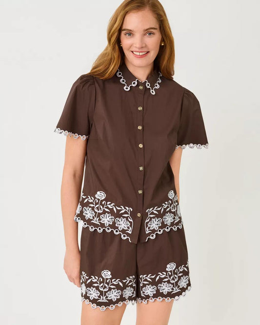 Lilly Pulitzer - Rikki Short Sleeve Embroidered Top - Coco Beach