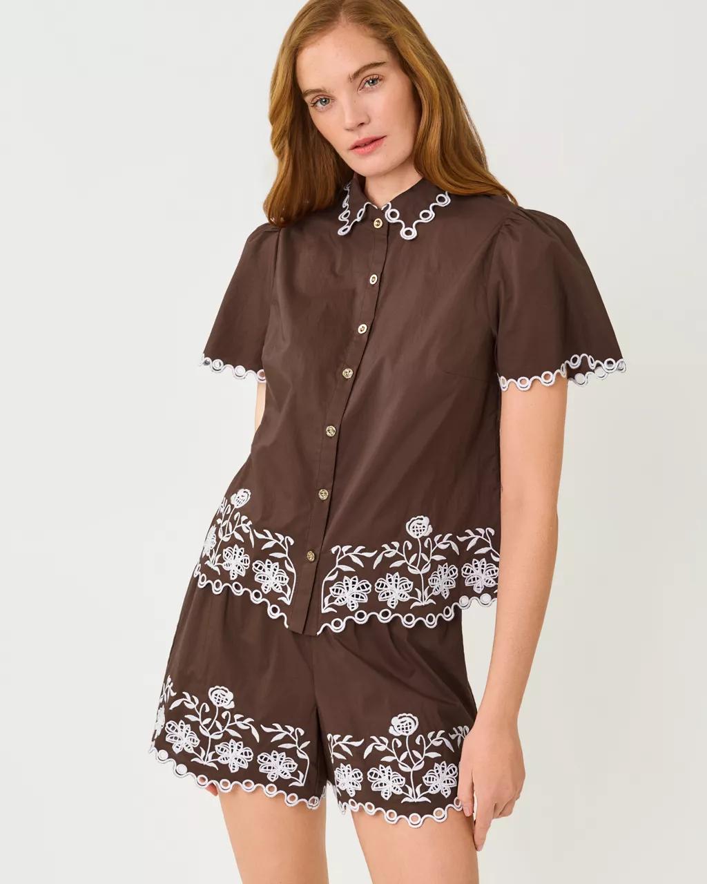 Lilly Pulitzer - Rikki Short Sleeve Embroidered Top - Coco Beach
