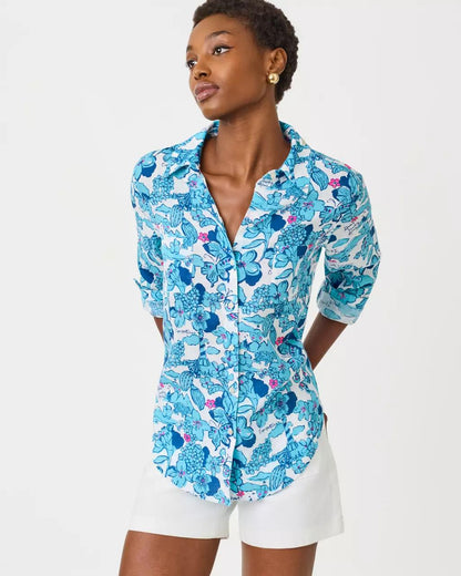 Lilly Pulitzer - Sea View Linen Button Down Shirt - Capri Blue