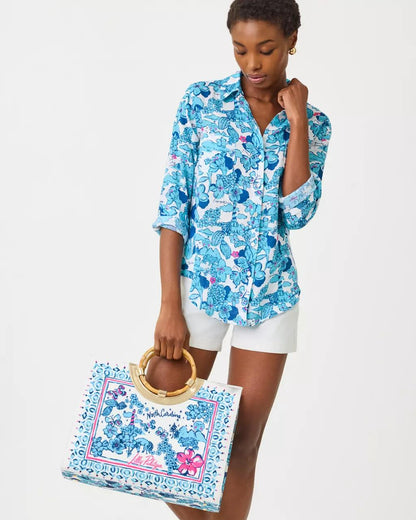 Lilly Pulitzer - Sea View Linen Button Down Shirt - Capri Blue