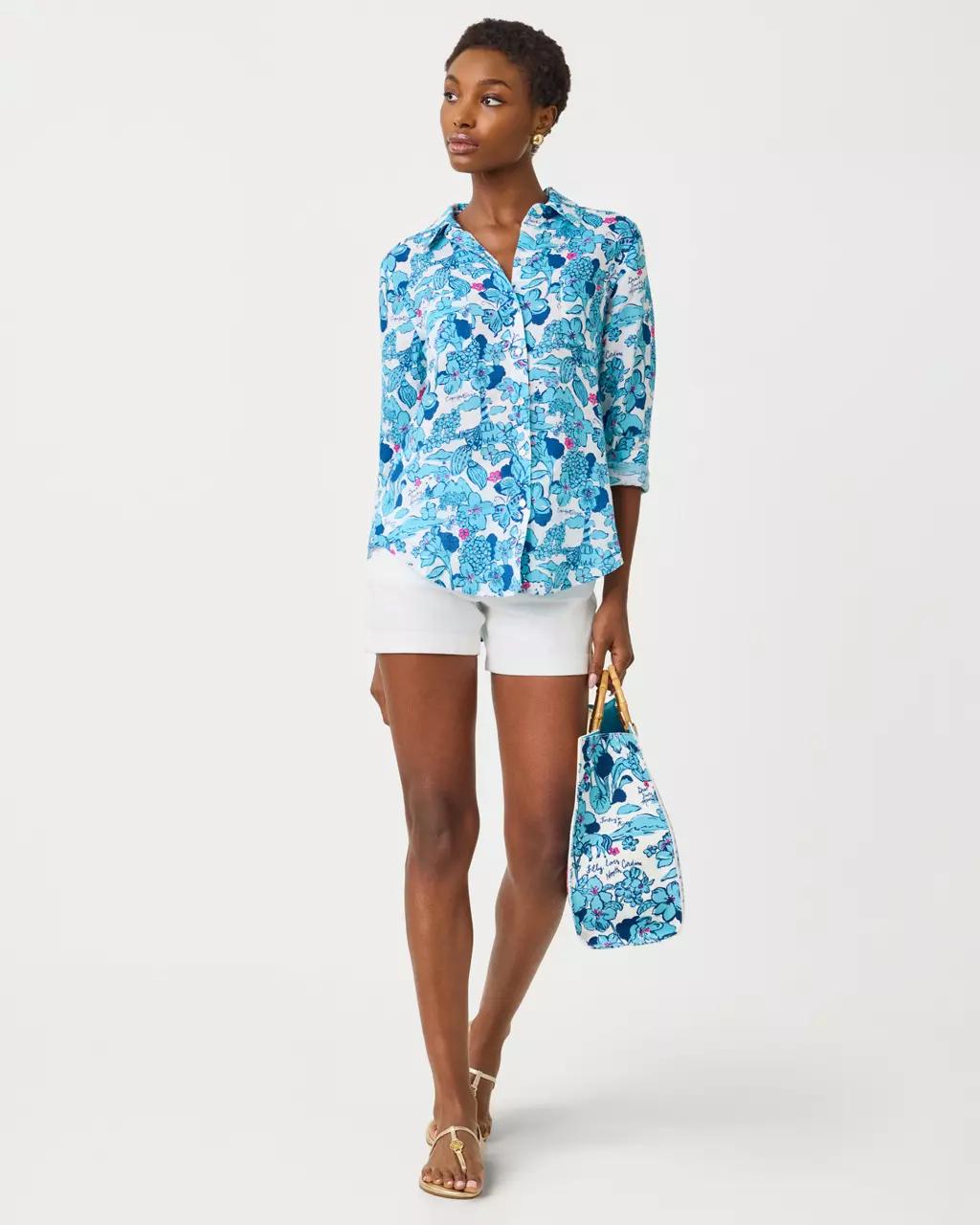 Lilly Pulitzer - Sea View Linen Button Down Shirt - Capri Blue