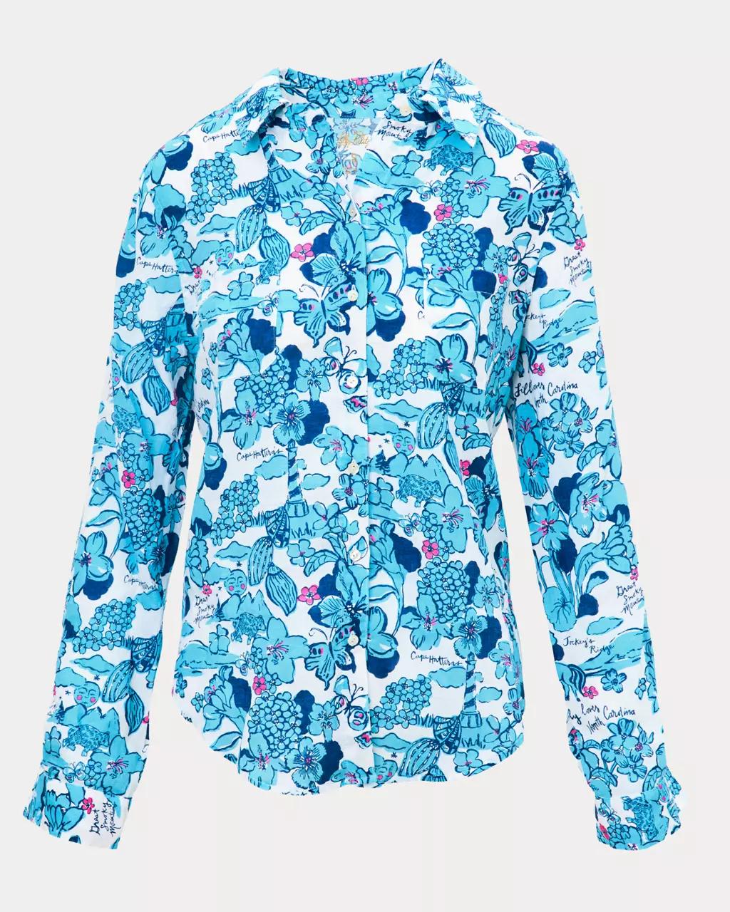 Lilly Pulitzer - Sea View Linen Button Down Shirt - Capri Blue