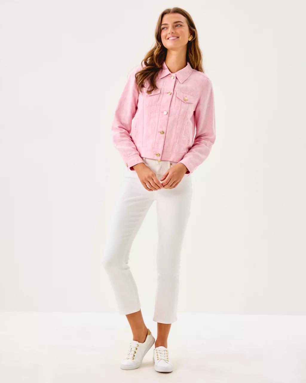 Lilly Pulitzer - Seaspray Linen Jacket - Conch Shell Pink X Resort White
